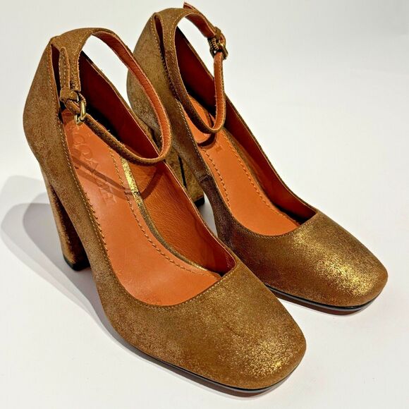 NWOB Coach Gold Metallic Leather Ankle Strap High Heel Pump Women’s Size 6B - Picture 7 of 15